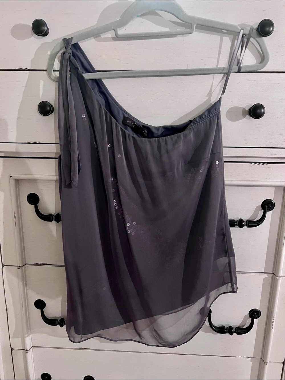 The Limited dark grey silk Sequin One-Shoulder Chiffon top Camisole